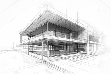 Sketch design of wireframe of building. Digital project visualization.