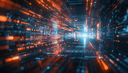 Fototapeta premium A tech-inspired digital tunnel highlighted with streaks of light that conveys speed and data movement