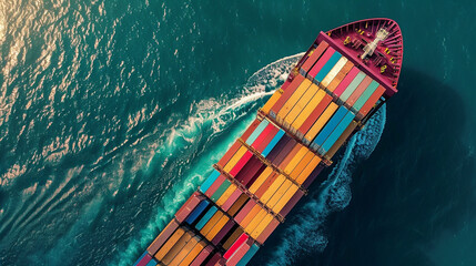Fototapeta na wymiar A dynamic 3D animation of a cargo ship from above with intricately designed containers showcasing its role in international transportation and shipping