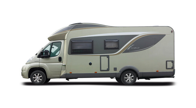European motorhome side view isolated on white	
