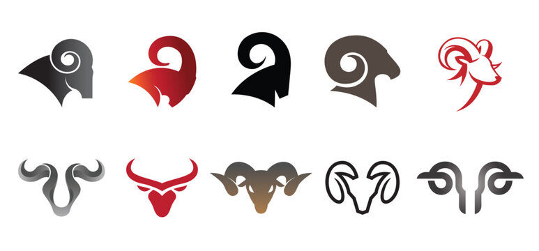 creative abstract ram horn head bighorn head collection set logo vector symbol	
