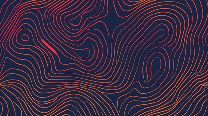 abstract topographic wave lines backdrop, crimson contour pattern on dark background