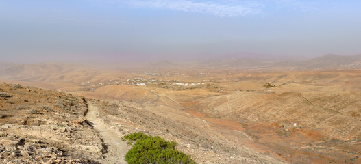 Typische Steinwüste auf der Insel Fuerteventura, Kanarische Inseln - obrazy, fototapety, plakaty