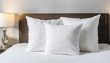White pillow on bed in bedroom closeup