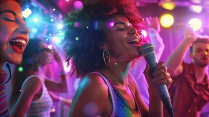 Vibrant Karaoke Night Captured in a Bustling Party Scene