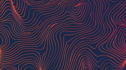 contour topographic wave lines background, red abstract pattern texture on dark surface