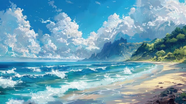 Illustration Showcasing Blissful Sea Shore Wallpaper