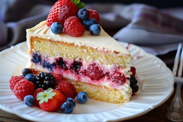 Slice of gourmet fresh berry cake