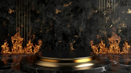 Obraz premium podium on black with fire background for product presentation