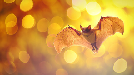 Morcego isolada e ao fundo luzes amarelas - Papel de parede - obrazy, fototapety, plakaty