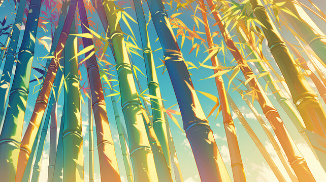 many bamboo trees with few leaves. beautiful colored background