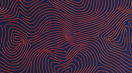 contour topographic wave lines background, red abstract pattern texture on dark backdrop