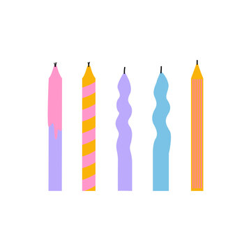 Set of birthday candles in trendy style. Vector flat illustration