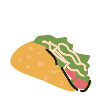 Hand drawn taco vector illustration isolated. Vector illustration can used for banner, card, menu, label. 