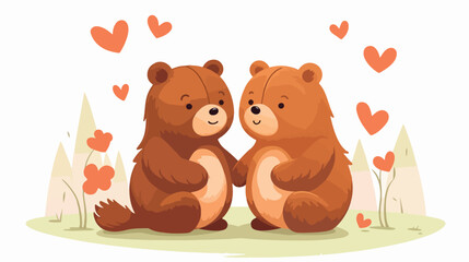 two little bears in love flat vector
