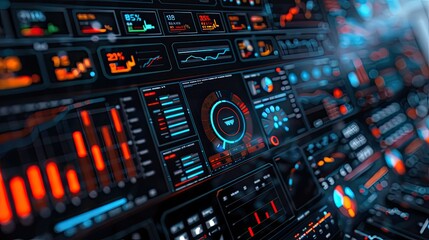 Obraz premium A financial analysis displayed on a dashboard resembling a spaceship control panel