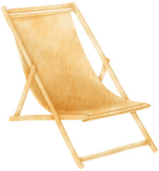 Brown beach chair watercolor illustration for Summer Decorative Element