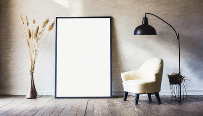 White poster on floor with blank frame mockup for you design. Layout mockup good use for your design preview. - obrazy, fototapety, plakaty