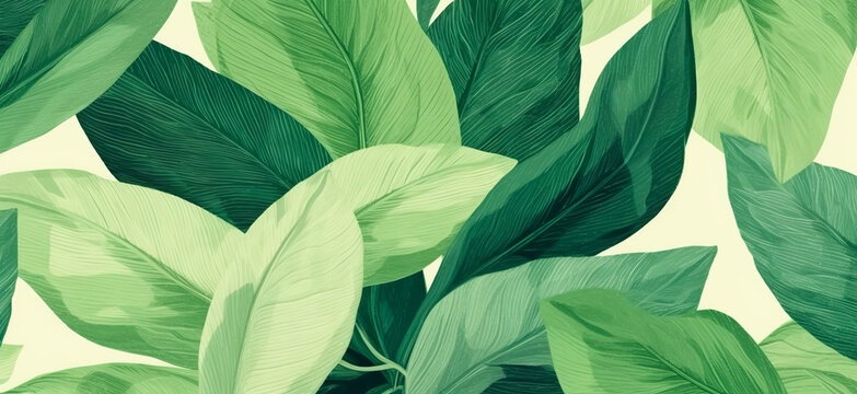 Abstract pencil color drawing art of botany plant leaves pattern.tropical nature background design.wavy swirl of foliage line.organic green elements.