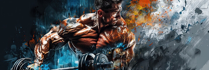 Muscle Mastery: Unleashing Your Potential Through Strategic Weightlifting and Fitness Training, Elevating Your Strength and Endurance to New Heights of Athletic Excellence. Collage. Banner - obrazy, fototapety, plakaty