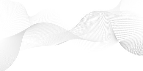 Abstract white blend digital wave lines and technology transparent background. Minimal carve wavy white and gray flowing wave lines and glowing moving lines. Futuristic sound wave lines background.