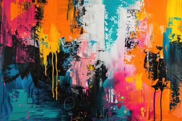 A modern abstract painting with bold strokes and splashes of color
