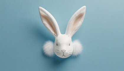 White rabbit ear on pastel blue background. Easter day. 3d rendering