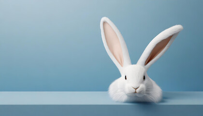 White rabbit ear on pastel blue background. Easter day. 3d rendering