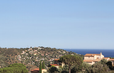 View of the Mediterranean Sea from the village of Bormes les Mimosas in the department of Var Provence-Alpes-Côte d'Azur France