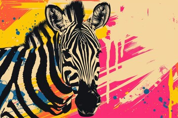 Fototapeta na wymiar Colorful portrait of a zebra, creative illustration in bright colors, pop art style. 