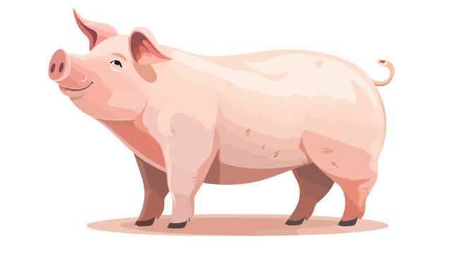 Adorable fat pig character flat vector isolated on white