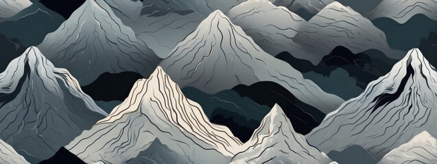 Illustration of abstract mountains in cool platinum tones, designed for premium wallpaper, high-end wall art, and luxury advertisements. - obrazy, fototapety, plakaty