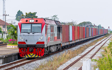 freight Container train 843 at Khlong Luang Phaeng, Bangkok, Thailand 