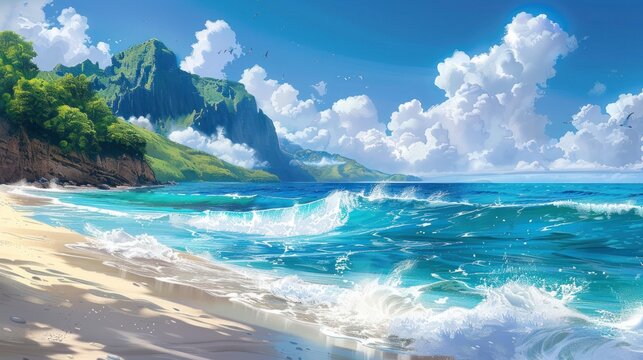 Sea Shore Tranquility Captured in Illustration Wallpaper