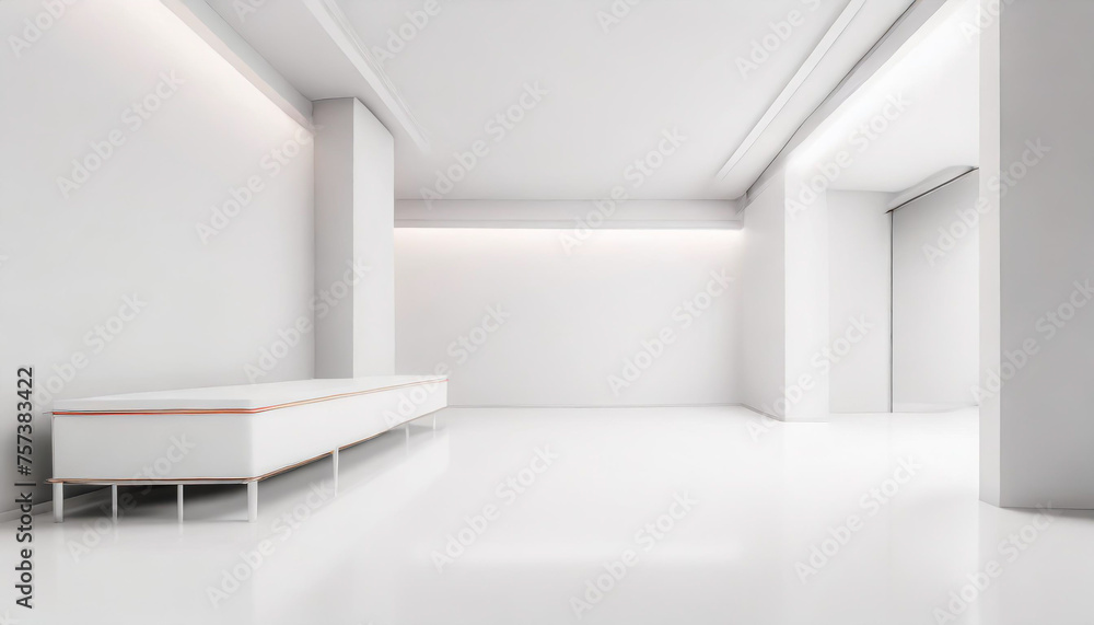 Poster white studio room template on empty background with modern concept. product display backdrops for de
