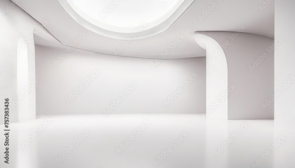 Poster white studio room template on empty background with modern concept. product display backdrops for de