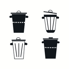 Set, collection, group of four simple black bin icon Vector