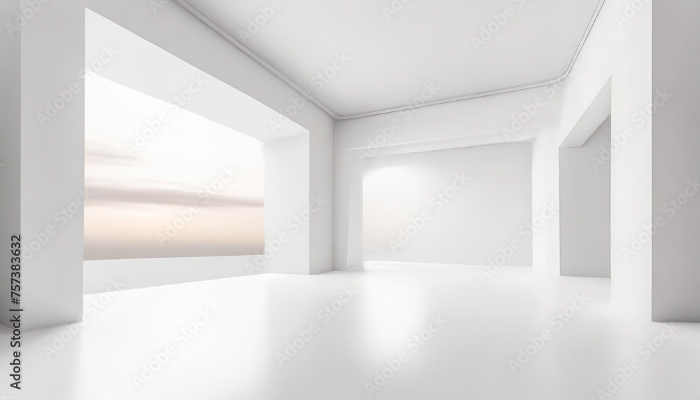 Poster white studio room template on empty background with modern concept. product display backdrops for de