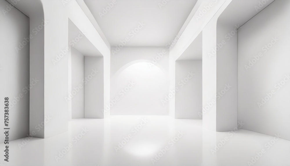 Poster white studio room template on empty background with modern concept. product display backdrops for de