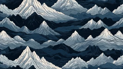 Foto auf Acrylglas Illustration of mountain ranges in deep blue tones, providing a sophisticated touch for premium wallpaper, high-end wall art, and luxury advertisements. © xKas