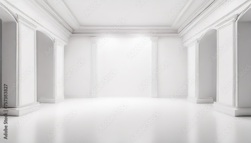 Poster white studio room template on empty background with modern concept. product display backdrops for de