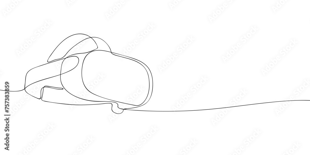 Poster a single line drawing of a virtual reality glasses. continuous line phone virtual reality headset ic