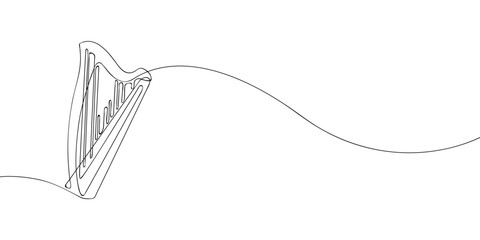 A single line drawing of a harp. Continuous line phone harp icon. One line icon. Vector illustration