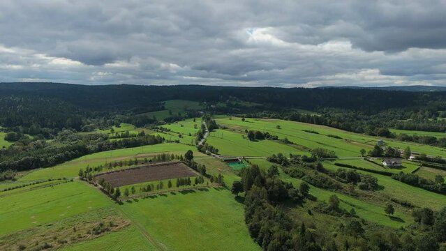 Beautiful Landscape Road Forest Mountains Bieszczady Bircza Aerial View Poland
