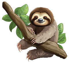 A contented sloth hanging lazily from a tree branch 