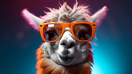 Fototapeta premium Close-up of a camel wearing sunglasses, cool atmosphere