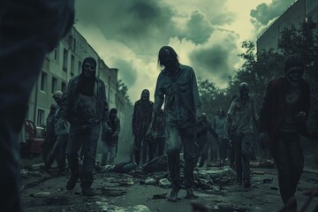 Apocalypse zombie scene. Night war. Generate Ai