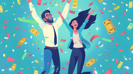 A financial planner celebrating with a client upon achieving their financial goals and milestones, Financial planning for financial freedom and investment growth
