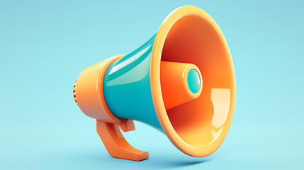 Megaphone. Bright vivid 3d style cartoon illustration on blue background