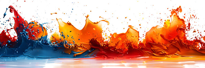 A dramatic display of vibrant paint splatter explosion with high contrast.